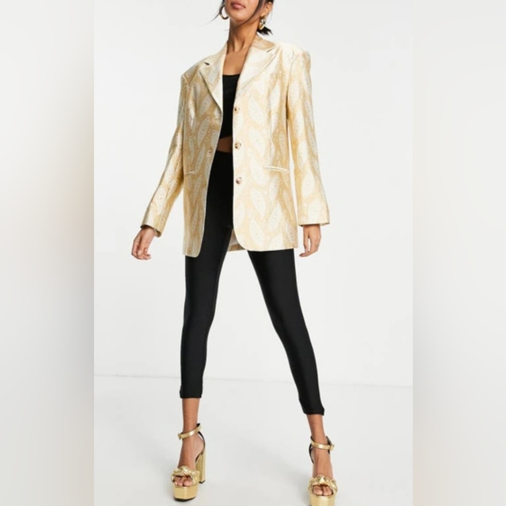 TOPSHOP GOLD PAISLEY JACQUARD BLAZER SZ 8